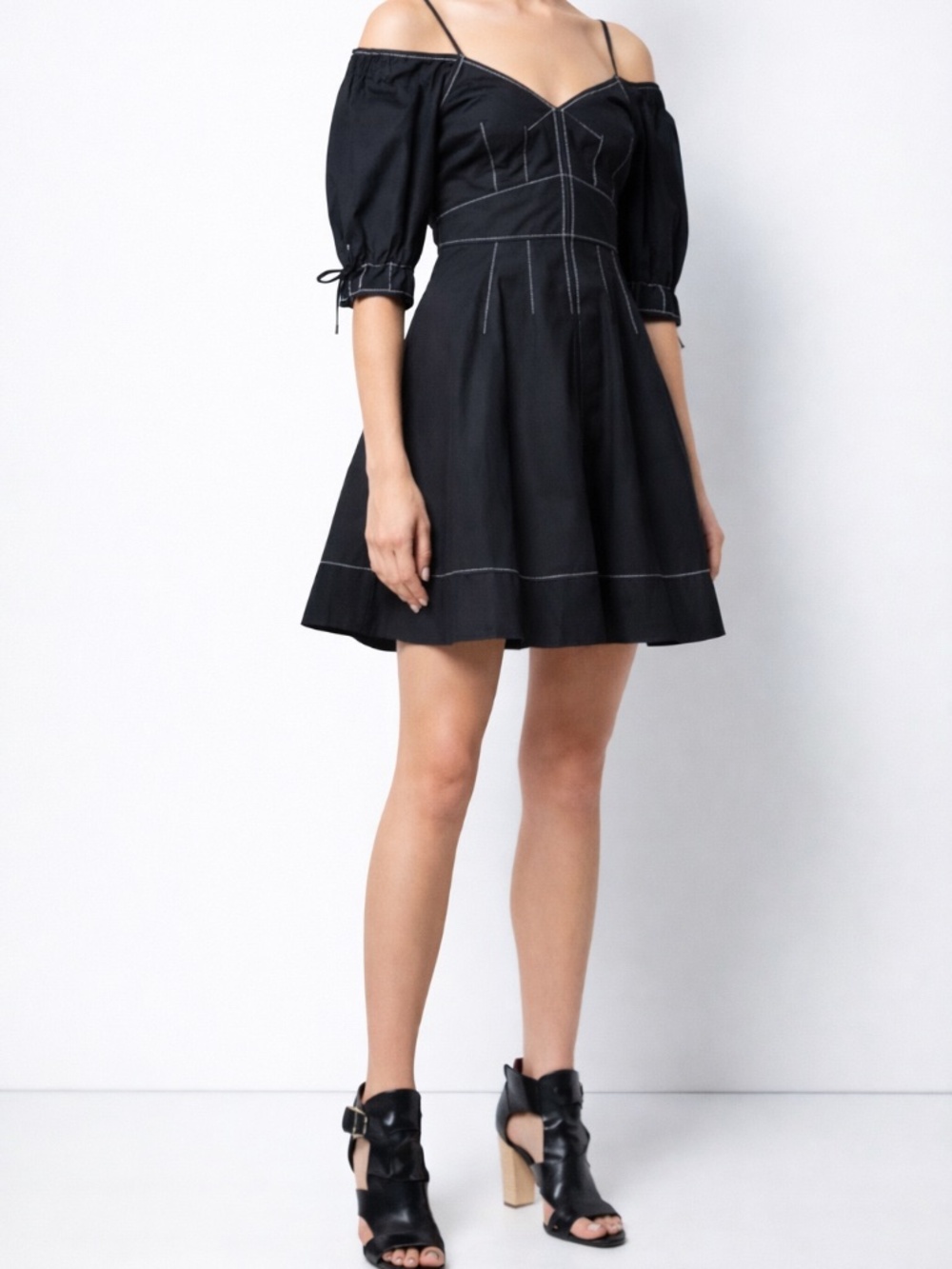 Derek Lam 10 Crosby Black Off Shoulder Mini Dress Sz 6 Puff Sleeve Fit & Flare